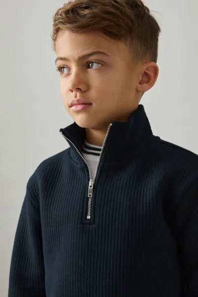 REISS NAVY ASHBY 3-9 YRS COTTON-BLEND HALF-ZIP FUNNEL-NECK JUMPER