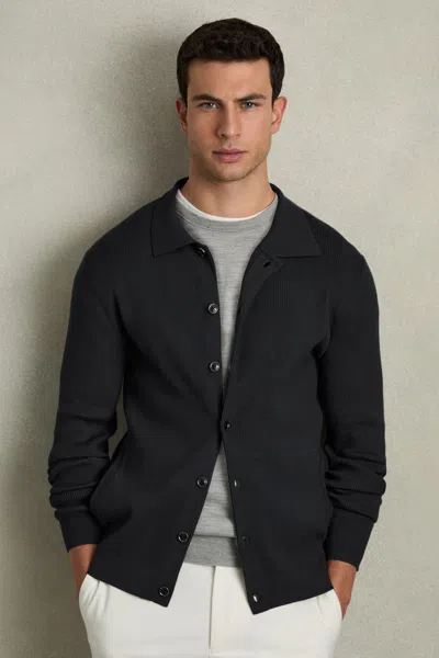 REISS REISS NAVY SAINT FINE-RIBBED BUTTON-THROUGH CARDIGAN