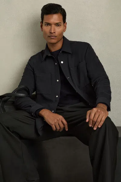 REISS REISS NAVY FITZROY BRUSHED CORDUROY PRESS-STUD OVERSHIRT