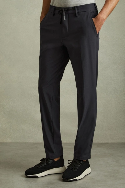 REISS NAVY SPLIT TECHNICAL DRAWSTRING TROUSERS