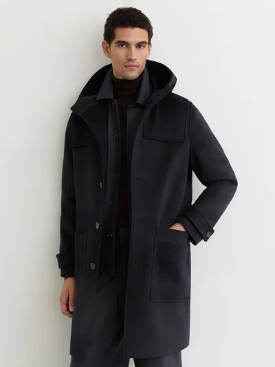 REISS REISS NAVY PLANTER WOOL-BLEND HOODED DUFFLE COAT