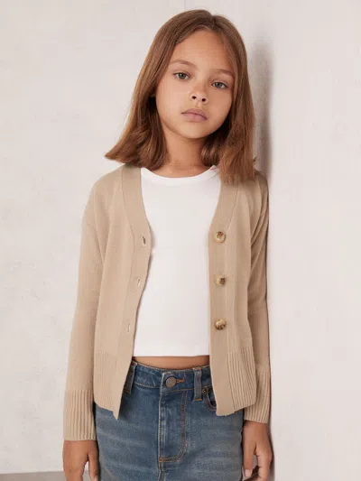REISS REISS NEUTRAL TYLA 9-13 YRS WOOL-BLEND FITTED CARDIGAN WITH CASHMERE