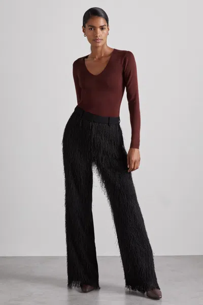 REISS OXBLOOD MAEVE ATELIER KNITTED SILK-BLEND TOP