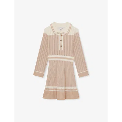 REISS PALE PINK COLETTE RIBBED KNITTED DRESS 4-1