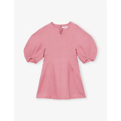 REISS PINK ROMY BALLOON-SLEEVE LINEN DRESS 4-9