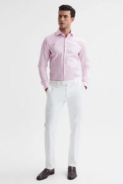 REISS PINK SLIM FIT COTTON SATEEN SHIRT