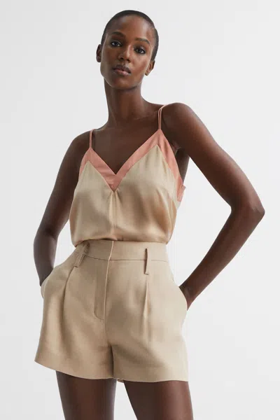 REISS PINK/NUDE PAYTON SILK BLEND COLOURBLOCK VEST