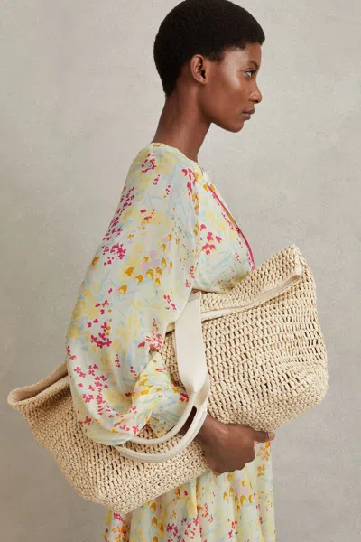 REISS REISS PINK/YELLOW LYLA FLORAL PRINT TIE WAIST CROPPED BLOUSE