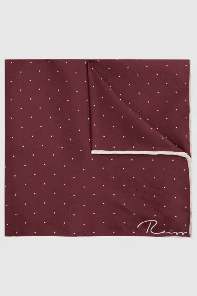 REISS REISS BURGUNDY LIAM POLKA DOT SILK POCKET SQUARE