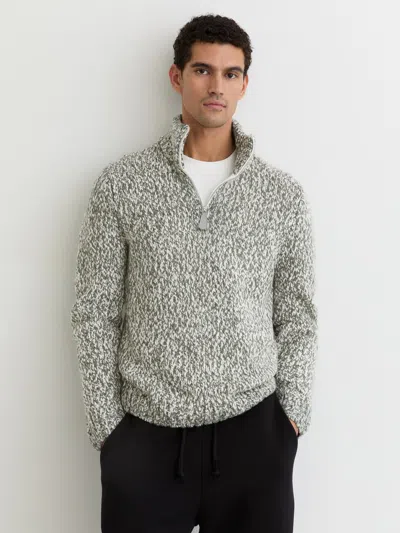 REISS REISS SAGE GREEN MELANGE SEB MARLED HALF-ZIP KNITTED JUMPER WITH WOOL