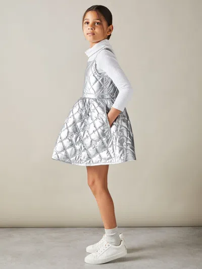 REISS SILVER JOEY 4-9 YRS QUILTED METALLIC FLARED DRESS
