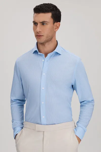 REISS REISS SOFT BLUE/WHITE FLETCHER STRIPED COTTON BLEND SHIRT