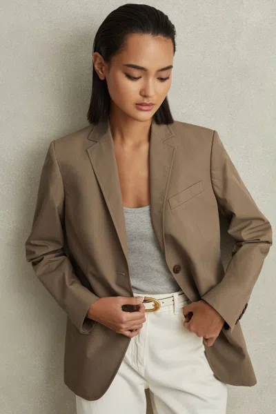 REISS REISS TAUPE HOPE SINGLE BREASTED COTTON BLAZER