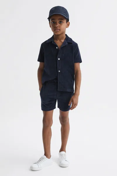 REISS TORTUGA - NAVY SENIOR RIBBED CHENILLE DRAWSTRING SHORTS, 10-11 YEARS