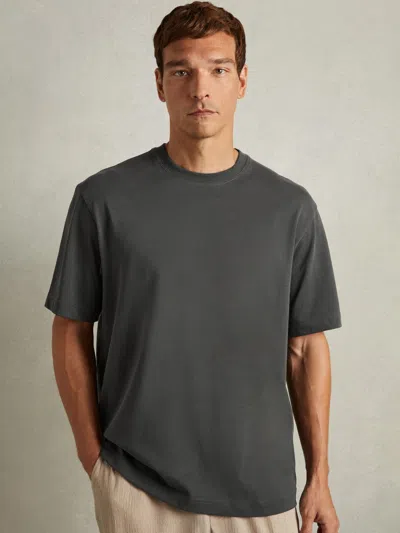 REISS WASHED BLACK COTTON GARMENT-DYED OVERSIZED T-SHIRT
