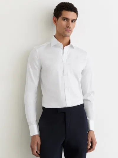 REISS REISS WHITE BISHOPSGATE SLIM FIT STRETCH DOUBLE-CUFF SHIRT COTTON-BLEND