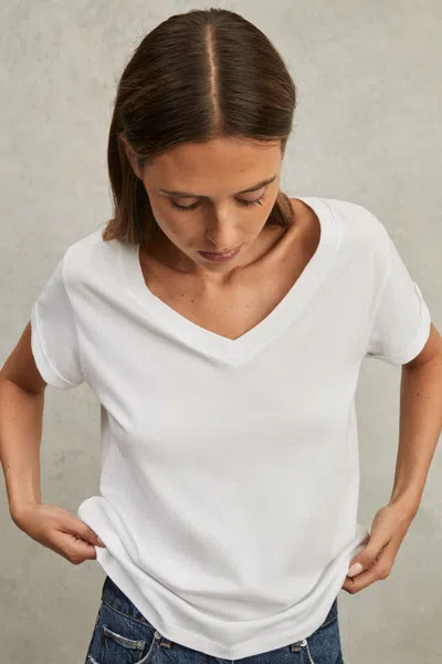 REISS REISS WHITE LUANA COTTON-JERSEY V-NECK T-SHIRT