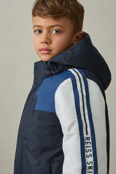 REISS REISS WHITE/NAVY/BLUE THOREN 9-13 YRS PADDED-RIPSTOP SKI JACKET