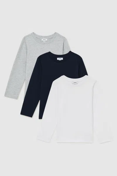 REISS WHITE/SOFT GREY/NAVY FORT 3-9 YRS COTTON-JERSEY LONG-SLEEVE T-SHIRTS 3 PACK