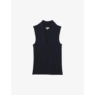 REISS WOMENS NAVY KIMMY V-NECK SLEEVELESS STRETCH-KNIT VEST