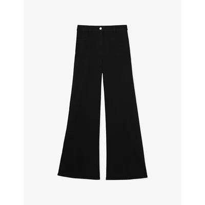 REISS WOMENS BLACK SAKURA FLARED-LEG HIGH-RISE DENIM-BLEND JEANS