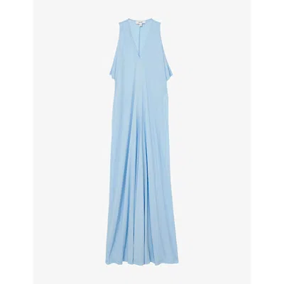 REISS WOMENS DELIA DRAPED JERSEY MAXI DRESS BLUE