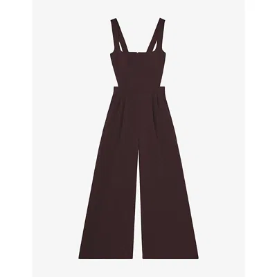 REISS WOMENS BURGUNDY DION WIDE-LEG WOVEN JUMPSUIT