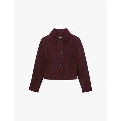 REISS WOMENS BURGUNDY SONNY PATCH-POCKET SUEDE JACKET