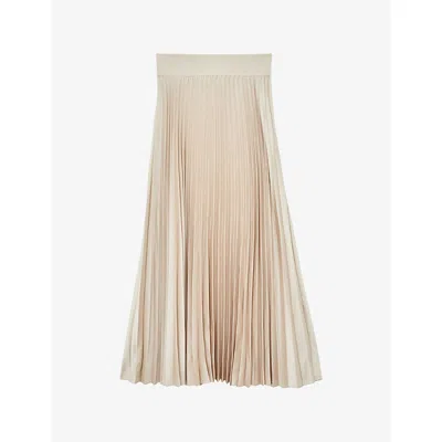 REISS WOMENS CHAMPAGNE NEUTRAL SEREN PLEATED WOVEN MIDI SKIRT