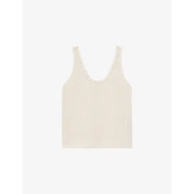 REISS WOMENS CARLA SCOOP-NECK CROCHET COTTON-BLEND TANK TOP CREAM