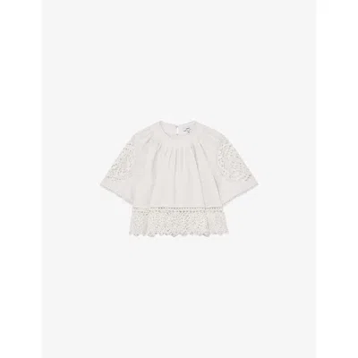 REISS WOMENS IVORY CARINA EMBROIDERED LINEN TOP