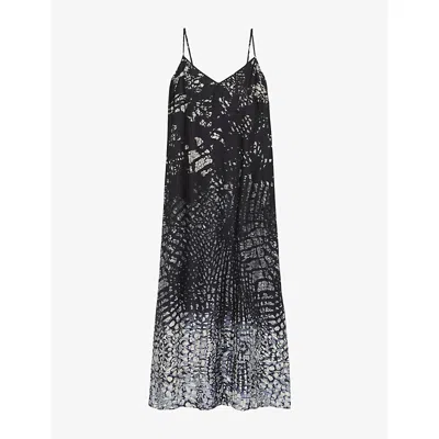 REISS WOMENS NAVY LORNIE GRAPHIC-PRINT WOVEN MAXI SLIP DRESS