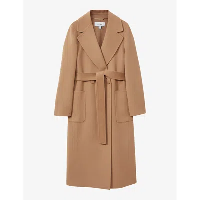 REISS WOMENS LIGHT CAMEL LUCIA DOUBLE-BREASTED REGULAR-FIT WOOL-BLEND COAT