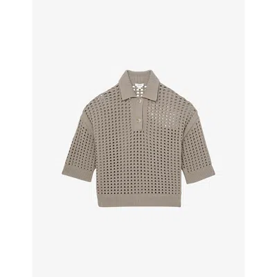 REISS WOMENS REISS REIKA COLLARED CROCHET COTTON JUMPER