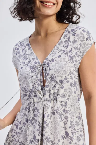 REISTOR DEEP V-NECK GATHERED DRESS IN FLORALS