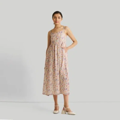 REISTOR REISTOR STRAPPY GATHERED MIDI DRESS REMIXED FLORALS