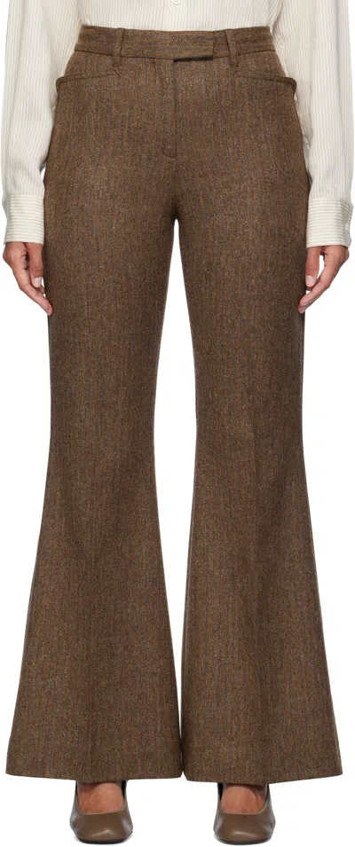 REMAIN BIRGER CHRISTENSEN BROWN HERRINGBONE FLARE TROUSERS