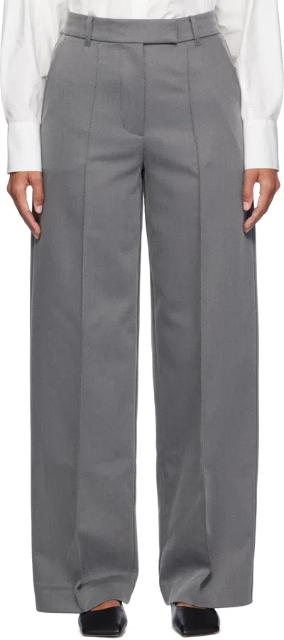 REMAIN BIRGER CHRISTENSEN GRAY STRIPED TWILL TROUSERS