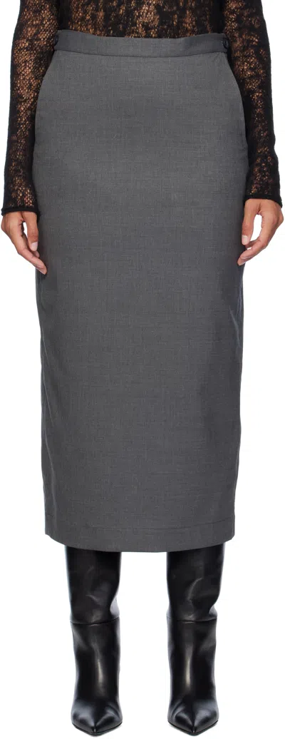 REMAIN BIRGER CHRISTENSEN GRAY SUITING MIDI SKIRT