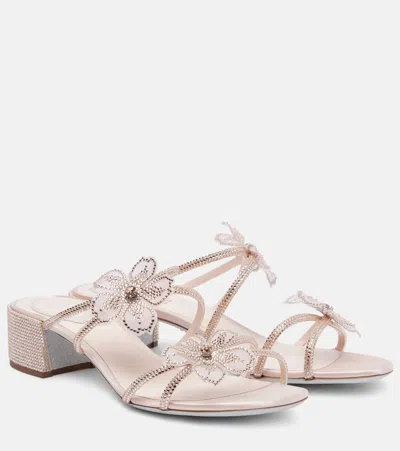 RENÉ CAOVILLA 40 CRYSTAL-EMBELLISHED SATIN SANDALS