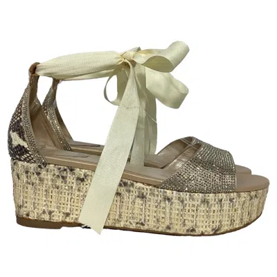 RENÉ CAOVILLA EMBELLISHED SELF-TIE ESPADRILLE WEDGE SANDALS IN BROWN SUEDE