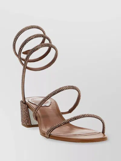 RENÉ CAOVILLA EMBELLISHED STRAPPY BLOCK HEEL SANDALS