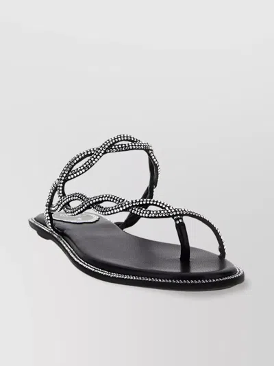 RENÉ CAOVILLA EMBELLISHED WOVEN STRAP FLAT SANDALS