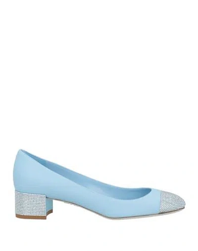 RENÉ CAOVILLA RENE' CAOVILLA WOMAN PUMPS LIGHT BLUE SIZE 8 LAMBSKIN