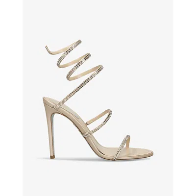 RENÉ CAOVILLA WOMENS GOLD COMB CLEO II 105 CRYSTAL-EMBELLISHED LEATHER HEELED SANDALS EUR 39 / 6 UK