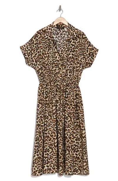 RENEE C RENEE C LEOPARD PRINT SHORT SLEEVE MIDI DRESS