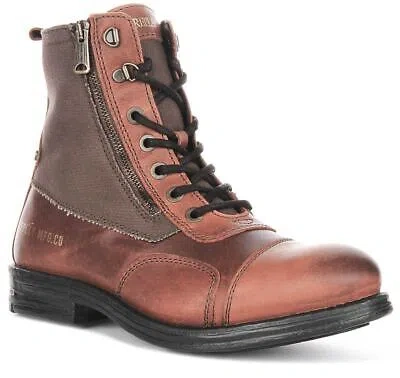 REPLAY REPLAY PACK BIKER LACE UP COMBAT MENS BOOT BROWN LEATHER SIZE 6 - 13