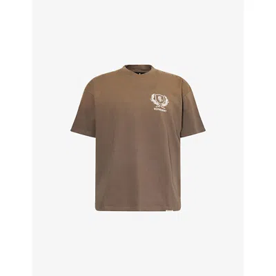 REPRESENT MENS DARK TAUPE CREST TEXT-PRINT COTTON T-SHIRT XL
