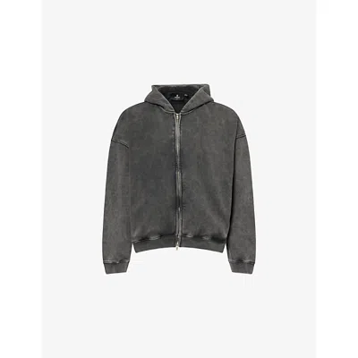 REPRESENT MENS VINTAGE GREY INITIAL BOXY  ZIP-UP LOGO-EMBELLISHED COTTON HOODY