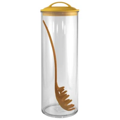 RESTON LLOYD SPAGHETTI/PASTA ACRYLIC CANISTER WITH MATCHING SPAGHETTI FORK - LEMON